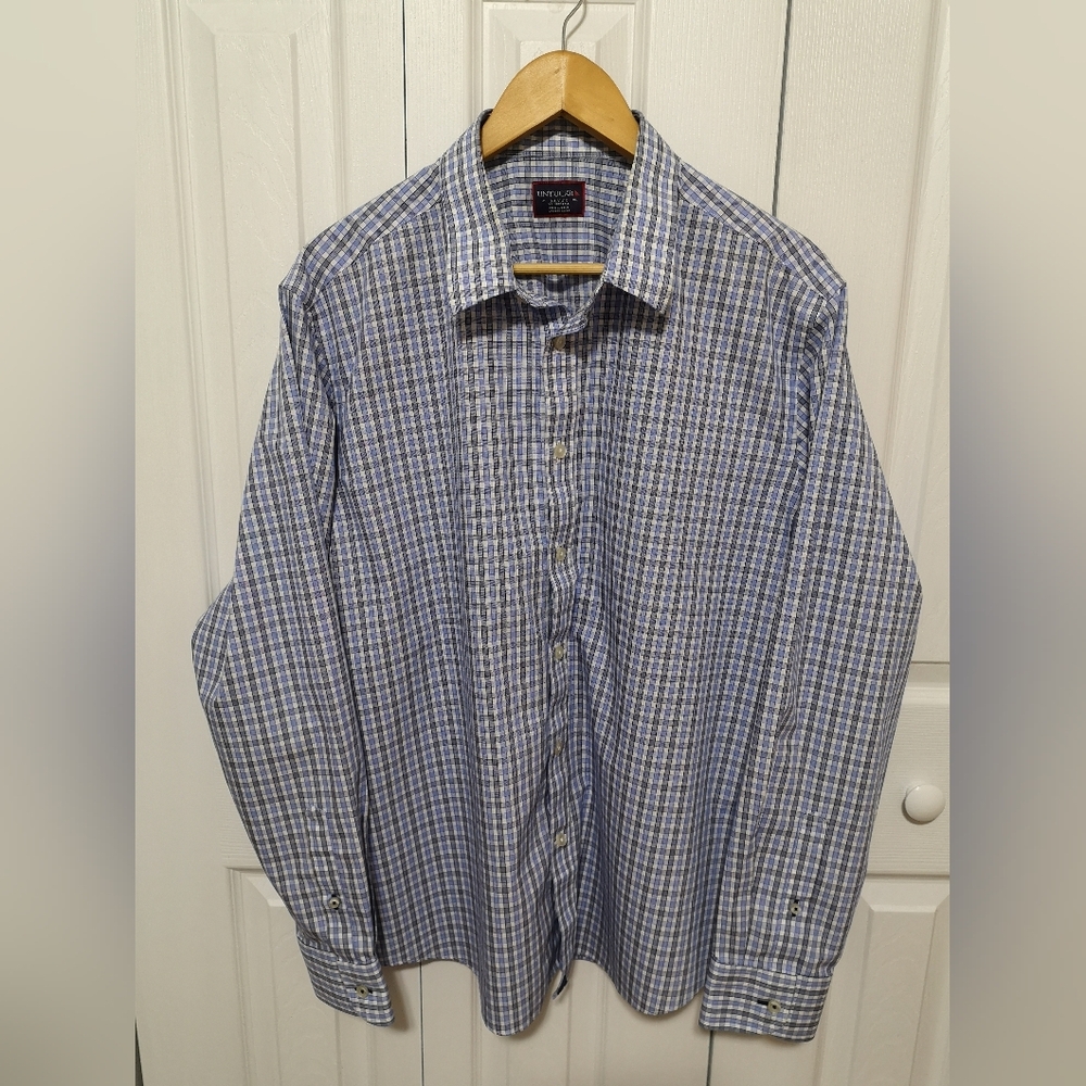 UNTUCKit Men's Long Sleeve Blue and White Checkered Shirt Size XL Wrinkle Free